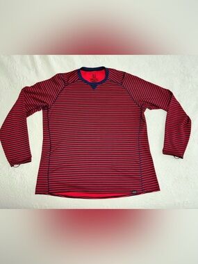 Men’s Patagonia Shirt Red Navy Striped Long Sleeve XXL Thumb Hooks